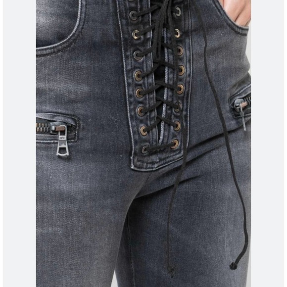 Unravel Project High Rise Lace Up Skinny Jeans in Black Women's Size 26 - Picture 7 of 13